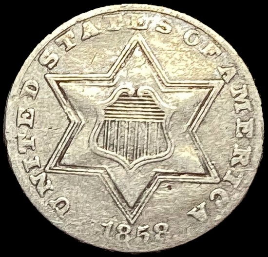1858 Three-Cent Silver Piece ABOUT UNCIRCULATED