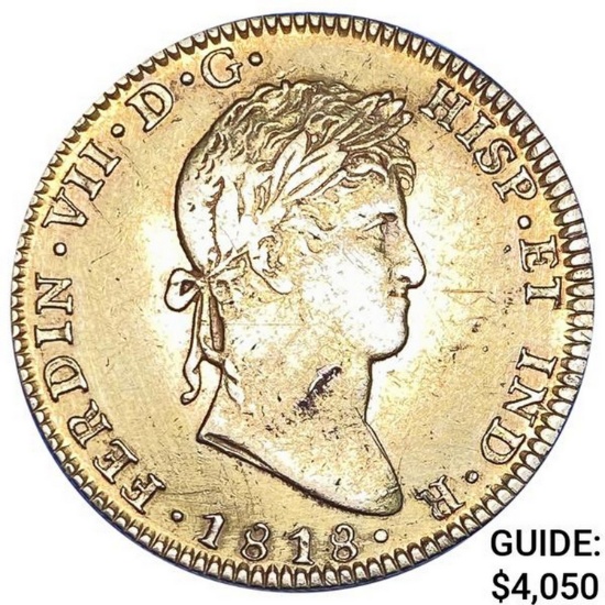 1818 JJ Mex Gold 4 Escudos .3807oz AGW Ferdinand VII CLOSEL