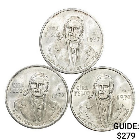 1977-1979 [4] Mexico Silver 100 Pesos GEM BU