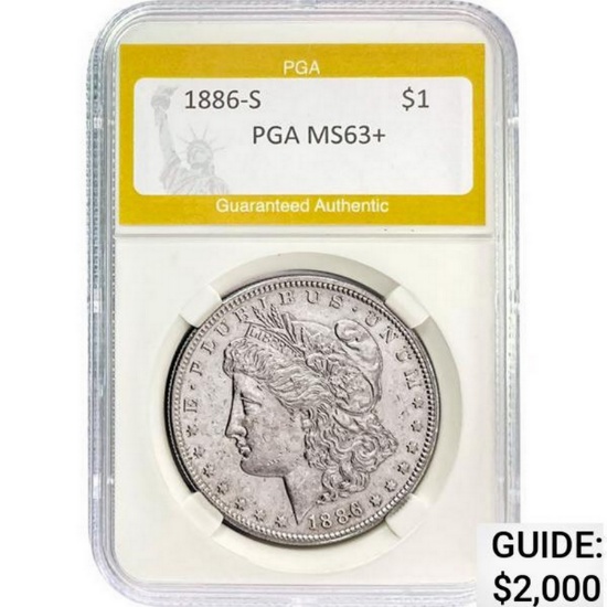 1886-S Morgan Silver Dollar PGA MS63+ MS63+