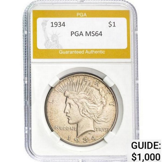 1934 Peace Dollar PGA MS64 MS64
