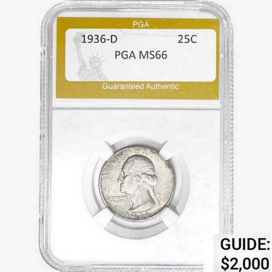 1936-D Washington Silver Quarter PGA MS66