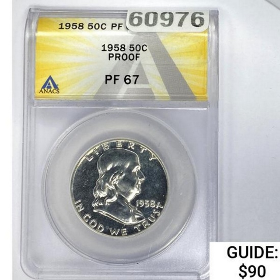 1958 Franklin Half Dollar ANACS PF67 SILVER