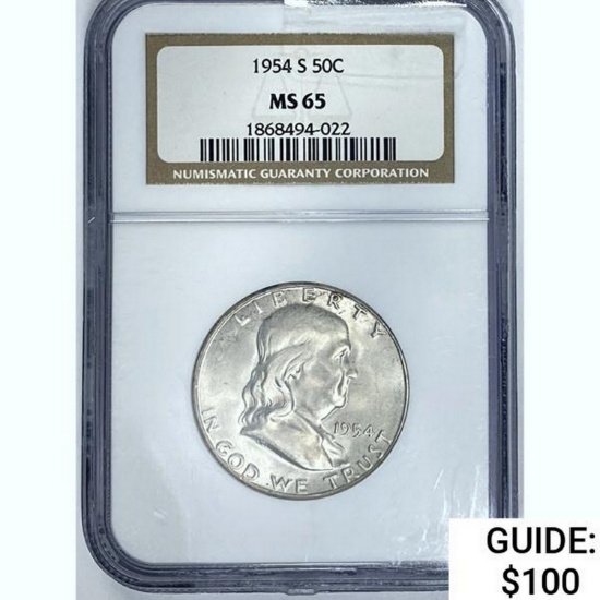 1954 S Franklin Half Dollar NGC MS65 SILVER