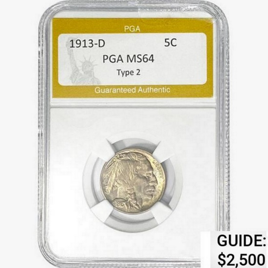 1913-D Buffalo Nickel PGA MS64 TYPE 2