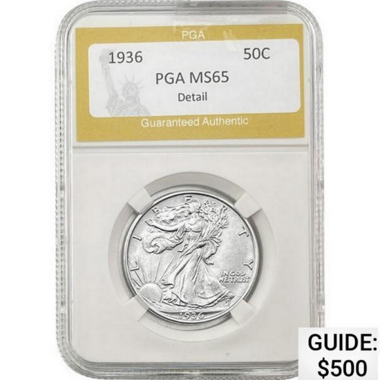 1936 Walking Liberty Half Dollar PGA MS65 DETAIL