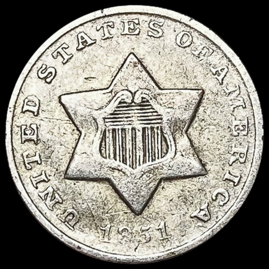 1851 Three-Cent Silver Piece LIGHTLY CIRCULATED