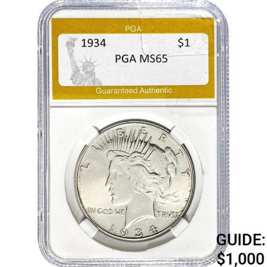 1934 Peace Dollar PGA MS65