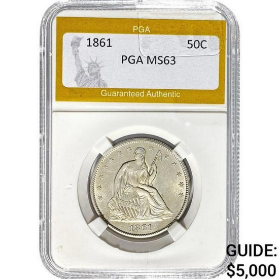 1861 Seated Liberty Half Dollar PGA MS63
