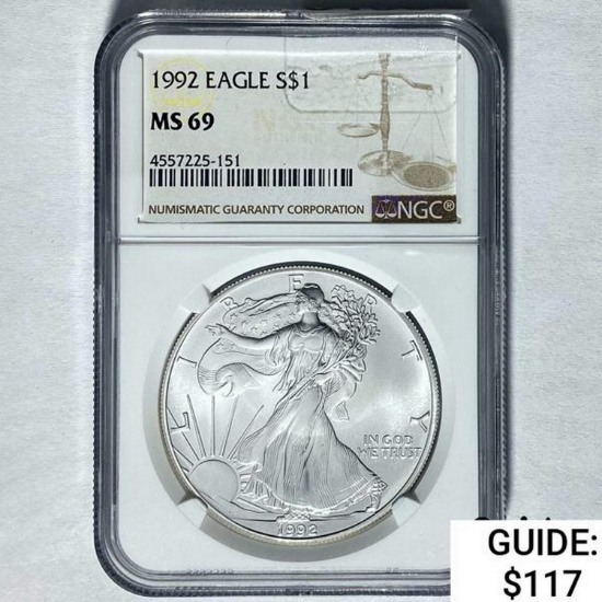 1992 Silver Eagle $1 NGC MS 69