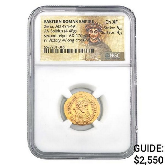 East Roman Zeno, AD 474-491 Gold Solidus
