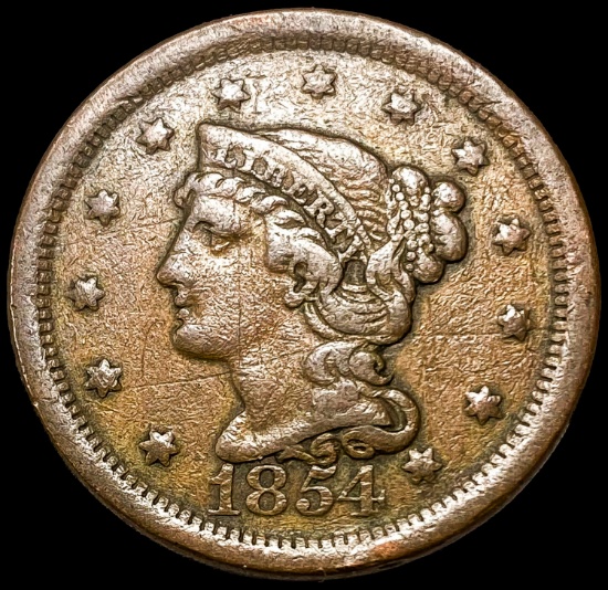 1854 Braided Hair Large Cent LIGHTLY CIRCULATED