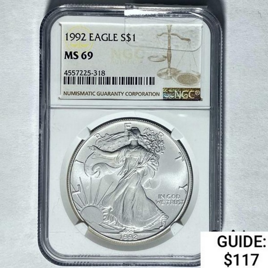 1992 Silver Eagle NGC MS 69