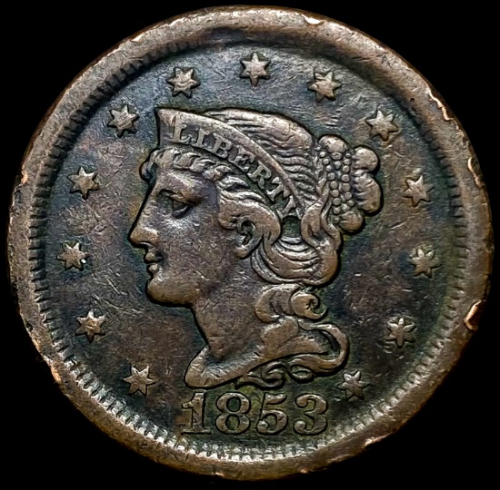 1853 Braided Hair Large Cent LIGHTLY CIRCULATED