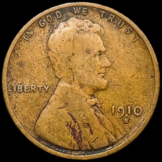 1910-S Bronze Lincoln Wheat Cent LIGHTLY CIRCULATED