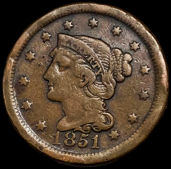 1851 Braided Hair Large Cent LIGHTLY CIRCULATED