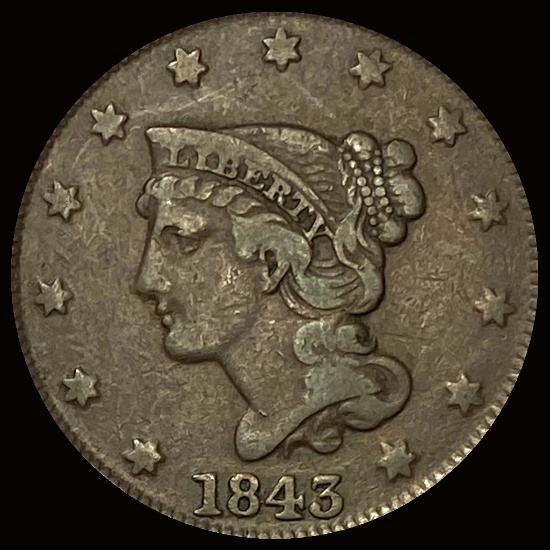 1843 Braided Hair Large Cent LIGHTLY CIRCULATED