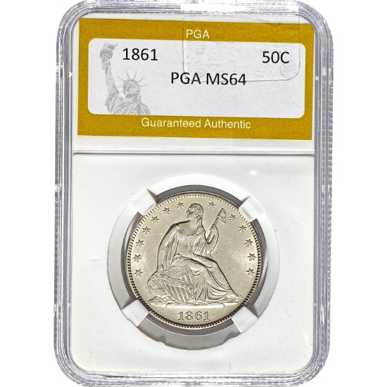 1861 Seated Liberty Half Dollar PGA MS64