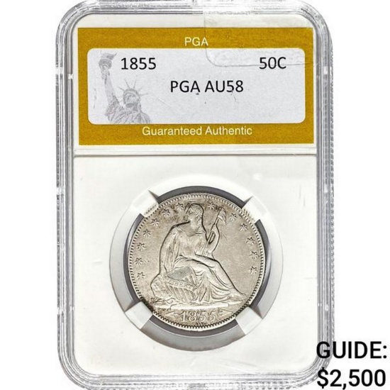 1855 Seated Liberty Half Dollar PGA AU58