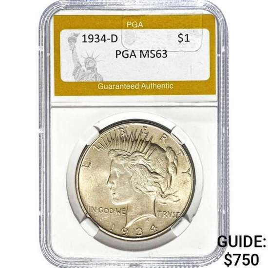 1934-D Peace Dollar PGA MS63