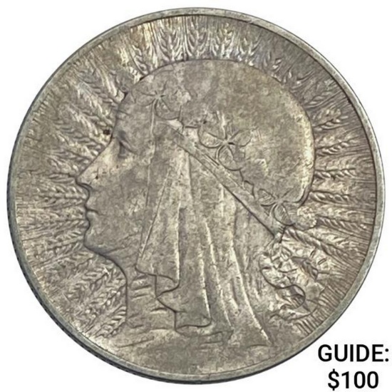 1933 Poland Silver 5 Zlotych CLOSELY UNCIRCULATED
