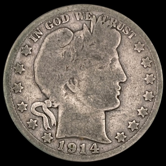 1914-S Barber Half Dollar LIGHTLY CIRCULATED