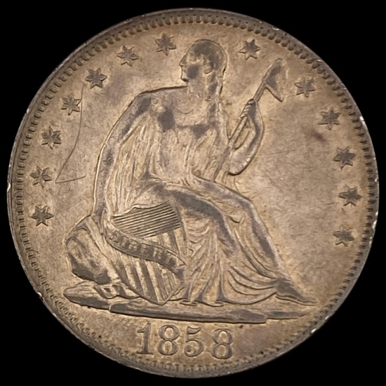 1858 Seated Liberty Half Dollar CLOSELY UNCIRCULAT CLOSELY UNCIRCULATED