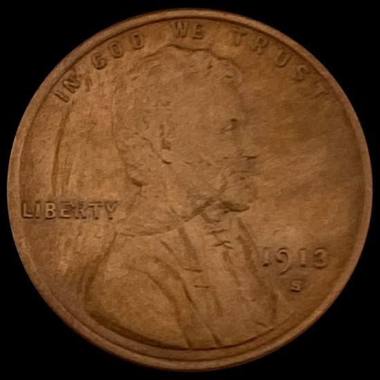 1913-S Lincoln Wheat Cent CHOICE AU