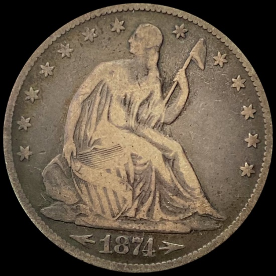 1874 Arrows Seated Liberty Half Dollar LIGHTLY CIRCULATED