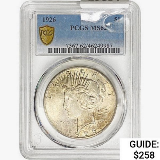1926 Silver Peace Dollar PCGS MS62
