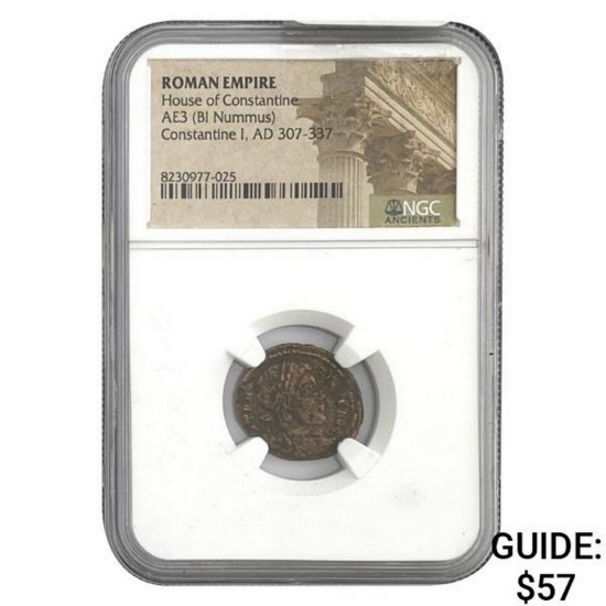 Roman Constantine I, AD 307-337 AE3 BI Nummus NGC