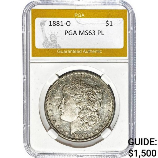 1881-O Morgan Silver Dollar PGA MS63 PL