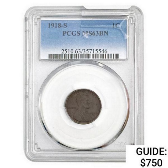 1918-S Wheat Cent PCGS MS63
