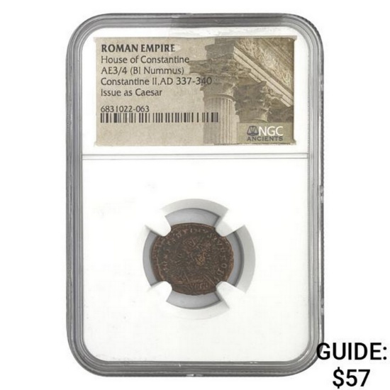 Roman Constantine II, AD 337-340 AE3/4 BI Nummus NGC