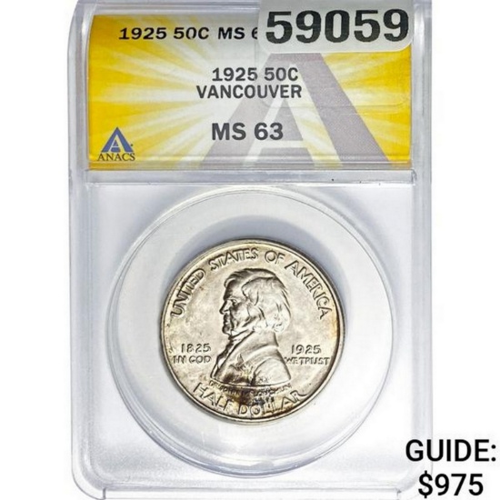1925 Vancouver Half Dollar ANACS MS63