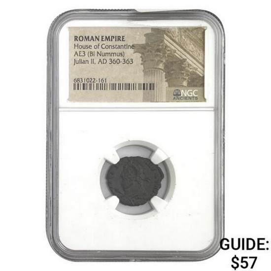 Roman Julian II, AD 360-363 AE3 BI Nummus NGC