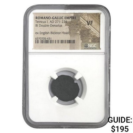 Romano Gallic Tetricus I, AD 271-274 BI DBL Denarius NGC