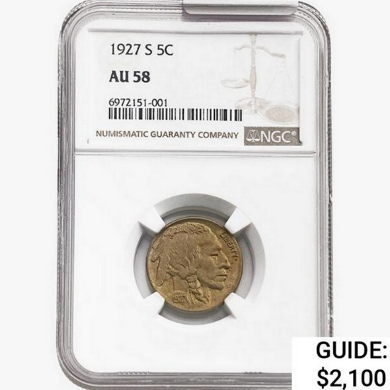 1927-S Buffalo Nickel NGC AU58