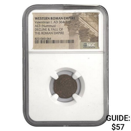 West Roman Valentinian I, AD 364-375 AE3 Nummus NGC