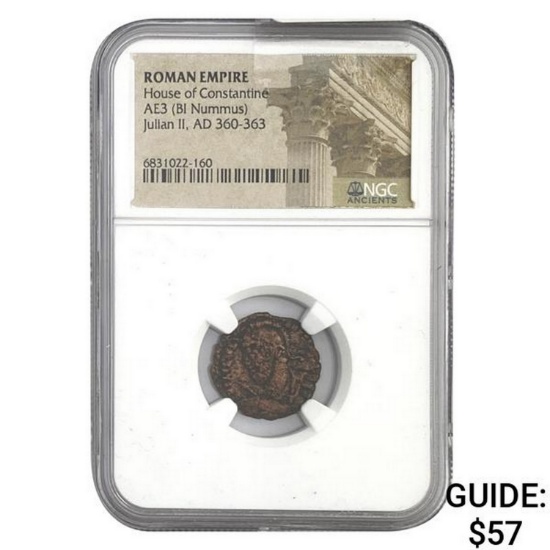 Roman Julian II, AD 360-363 AE3 BI Nummus NGC