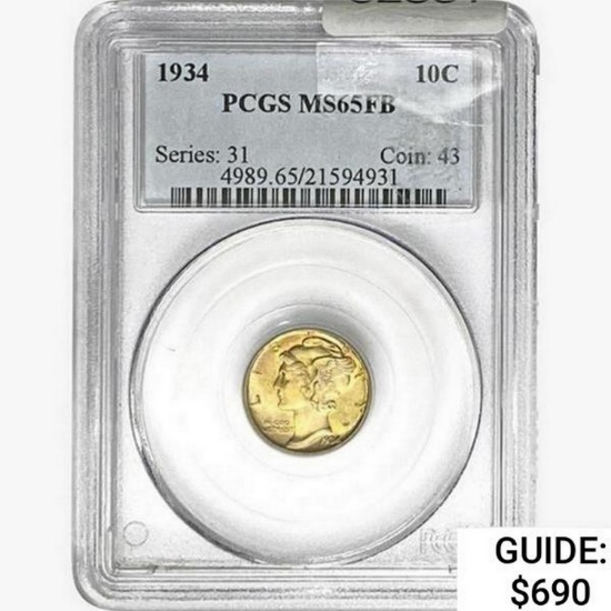1934 Mercury Silver Dime PCGS MS65 FB