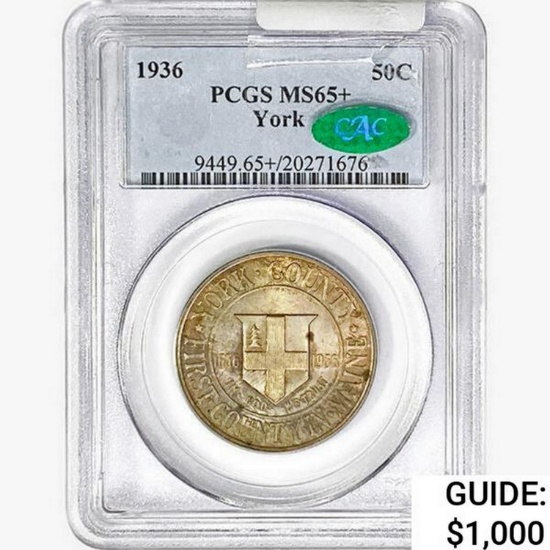 1936 CAC York Half Dollar PCGS MS65+