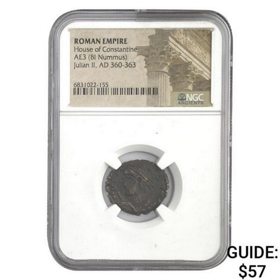 Roman Julian II, AD 360-363 AE3 BI Nummus NGC