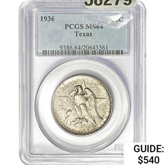 1936 Texas Half Dollar PCGS MS64