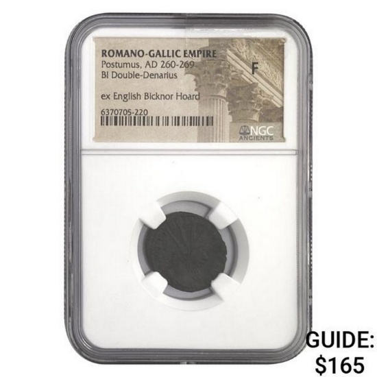 Romano Gallic Postumus, AD 260-269 BI DBL Denarius NGC F