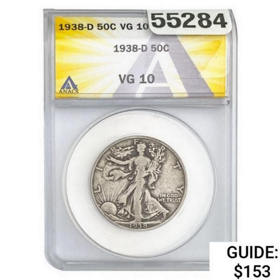 1938-D Walking Liberty Half Dollar ANACS VG10