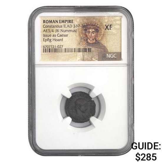 Roman Constantius II, AD 337-361 AE3/4 BI Nummus NGC XF