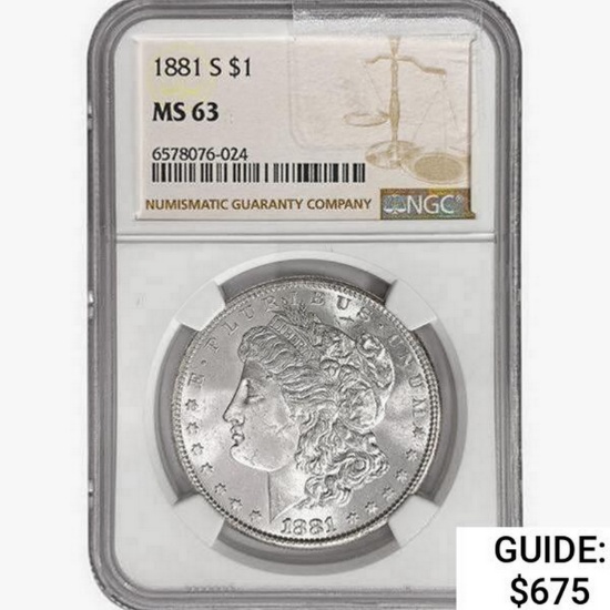 1881-S Morgan Silver Dollar NGC MS63