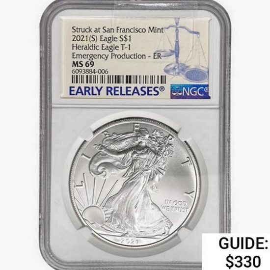 2021-S Silver Eagle NGC MS69 Heraldic T-1