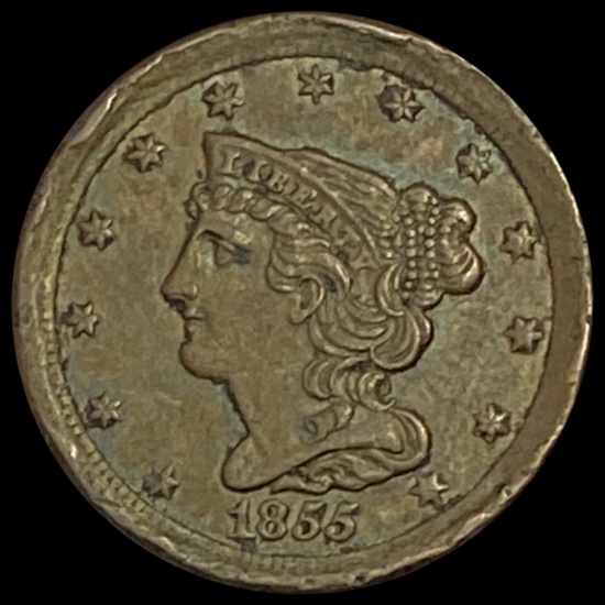 1855 Braided Hair Half Cent LIGHTLY CIRCULATED